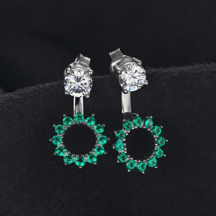 Smaragdové strieborné náušnice 2v1 zo zirkónmi Brilt 20545
