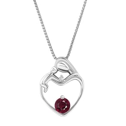 Strieborný prívesok matka a dieťa s rhodolit granátom a diamantom Ella