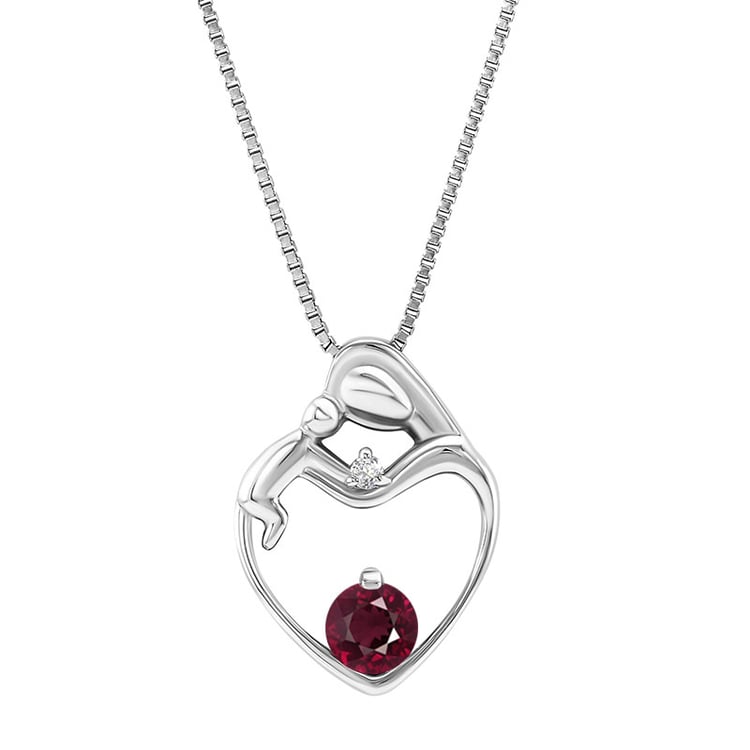 Strieborný prívesok matka a dieťa s granátom a diamantom Wynona