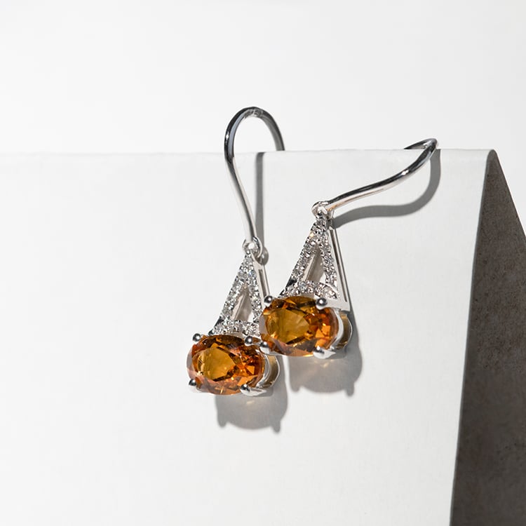 Zlaté citrínové náušnice s diamantmi Holy 113034