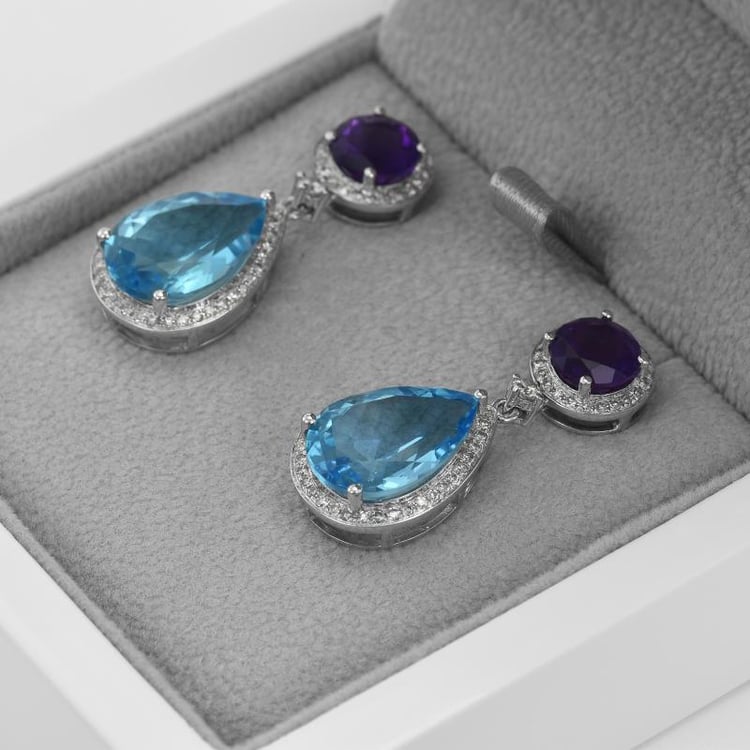 Farebné náušnice s topásmi a ametystmi 17007