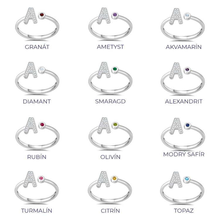 Diamantový prsteň s výberom písmen a drahokamu Zorion 87883