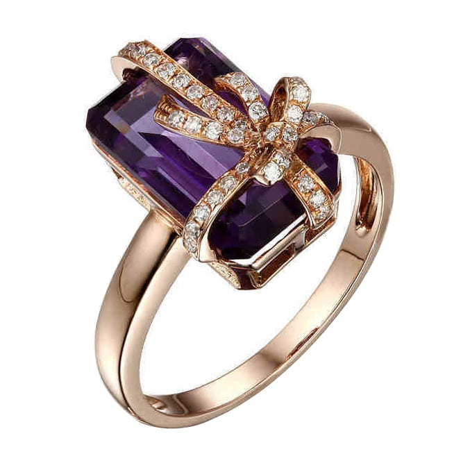 Prsteň s ametystom v diamantovej mašličke Eldorah