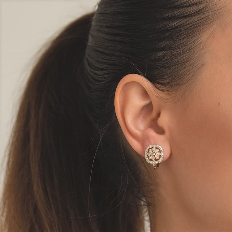 Diamantové zlaté kvety v náušniciach 105591