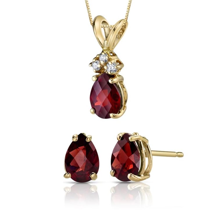 Kolekcia zlatých šperkov s červenými granátmi Drinteses