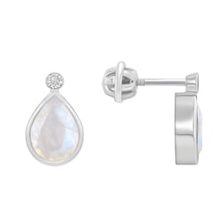 Zlaté náušnice s pear mesačnými kameňmi a diamanty so skrutkovacím zapínaním Ola