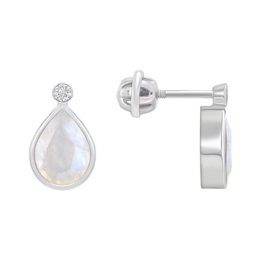 Zlaté náušnice s pear mesačnými kameňmi a diamanty so skrutkovacím zapínaním Ola