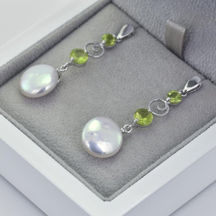 Perlové náušnice s peridotmi 2312