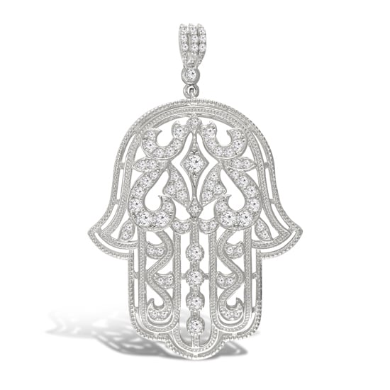 Strieborný náhrdelník so zirkónmi Hamsa