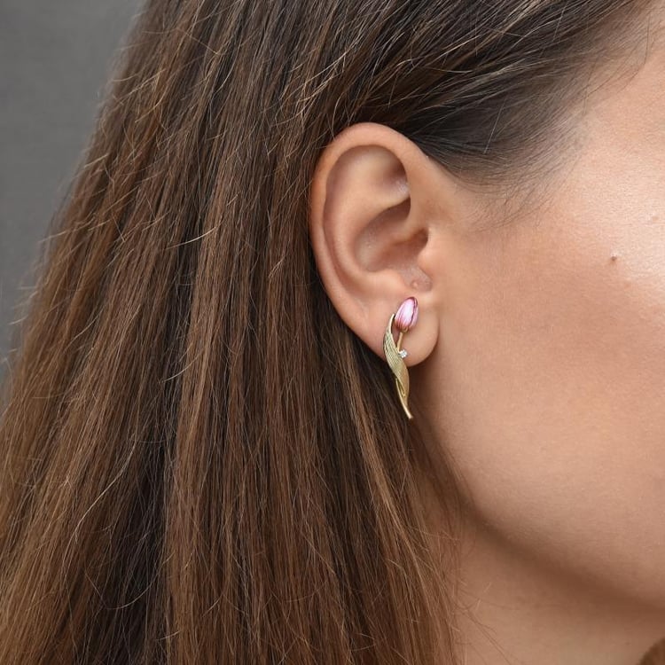 Zlaté tulipánové náušnice s diamantmi 48955