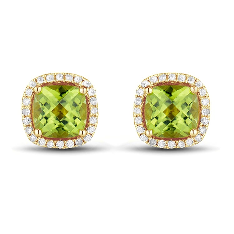 Zlaté náušnice s cushion olivínmi a diamantmi Carolin