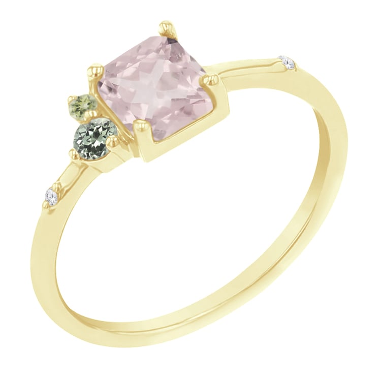 Cluster prsteň s morganitom, zafírom, olivínom a diamantmi Esme 118884