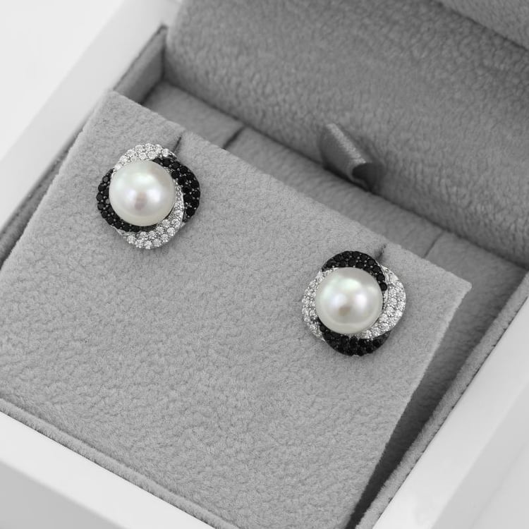 Náušnice s perlami a zirkónmi 50463