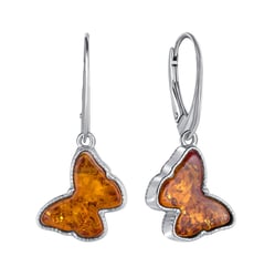 Strieborné jantárové náušnice v tvare motýlikov Blicas