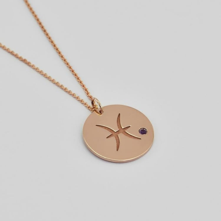 Strieborný prívesok so znamením a ametystom Ryby 103412