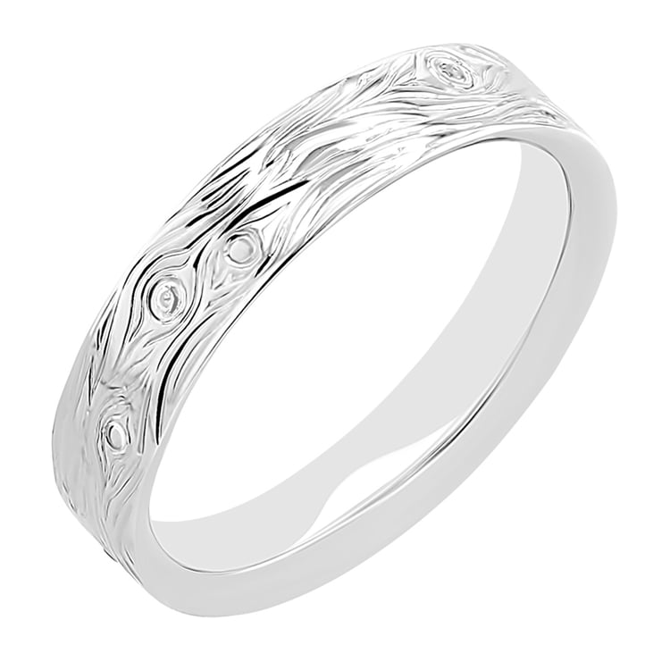 Platinové svadobné obrúčky s ručnou rytinou motívu dreva a diamantmi Wood 141634