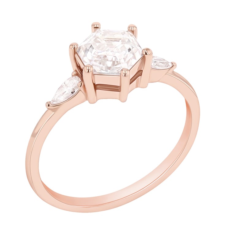 Zásnubný prsteň s hexagon moissanitom a pear diamantmi 90101