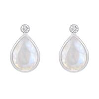 Zlaté náušnice s pear mesačnými kameňmi a diamanty so skrutkovacím zapínaním Ola