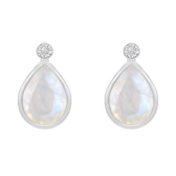 Zlaté náušnice s pear mesačnými kameňmi a diamanty so skrutkovacím zapínaním Ola