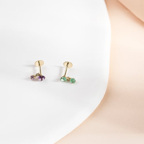 Zlatá piercing náušnice s ametystmi Dyre