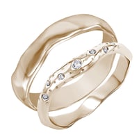 Nepravidelné svadobné obrúčky z orieškového zlata s diamantmi Parnell