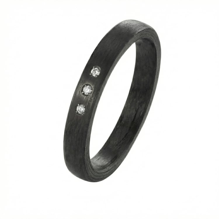 Ploché karbónové svadobné obrúčky s diamantom Dammu 166592
