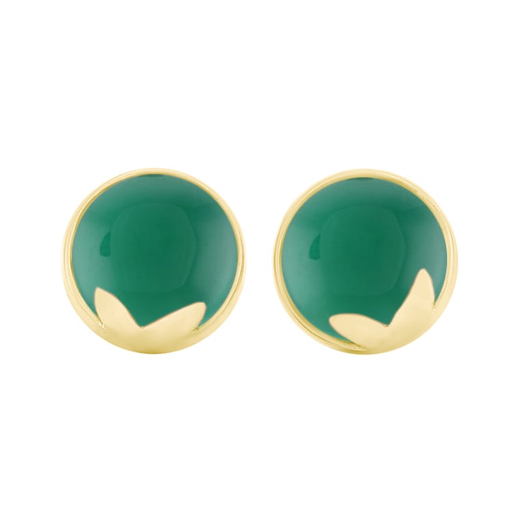 Náušnice s cabochon Onyx zo žltého zlata