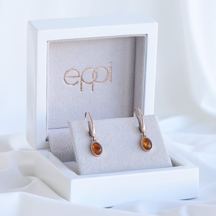 Zlaté visiace náušnice s jantármi 93576