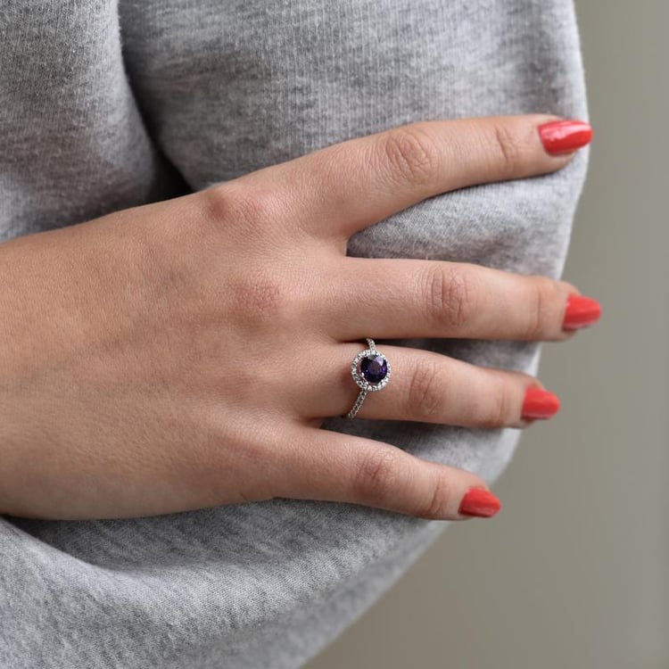 Zlatý halo prsteň s ametystom 42776