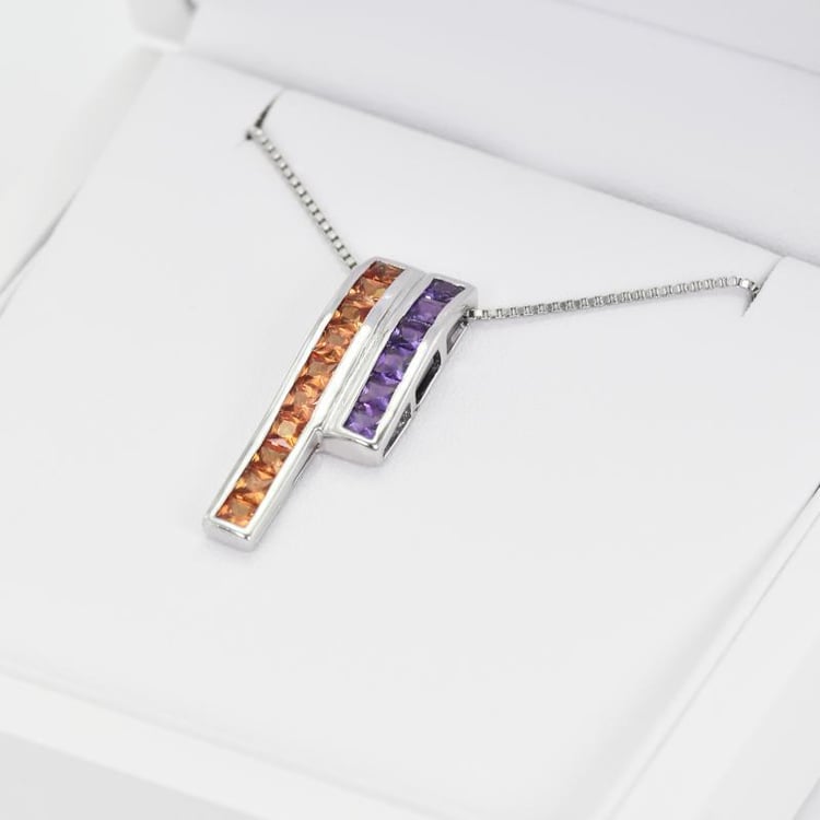 Strieborný náhrdelník so zafírmi a ametystmi 15005