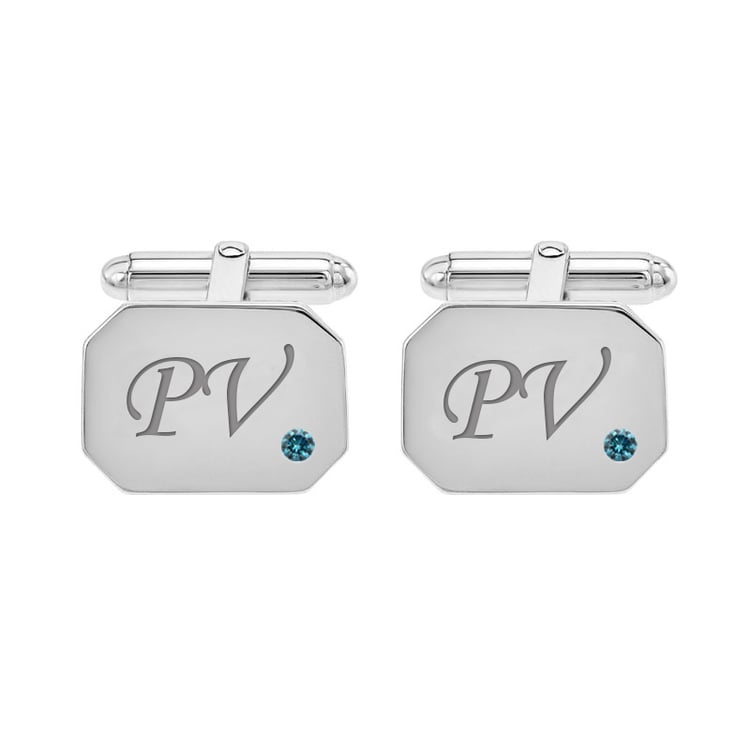 Strieborné manžetové gombíky s modrými diamantmi 69792
