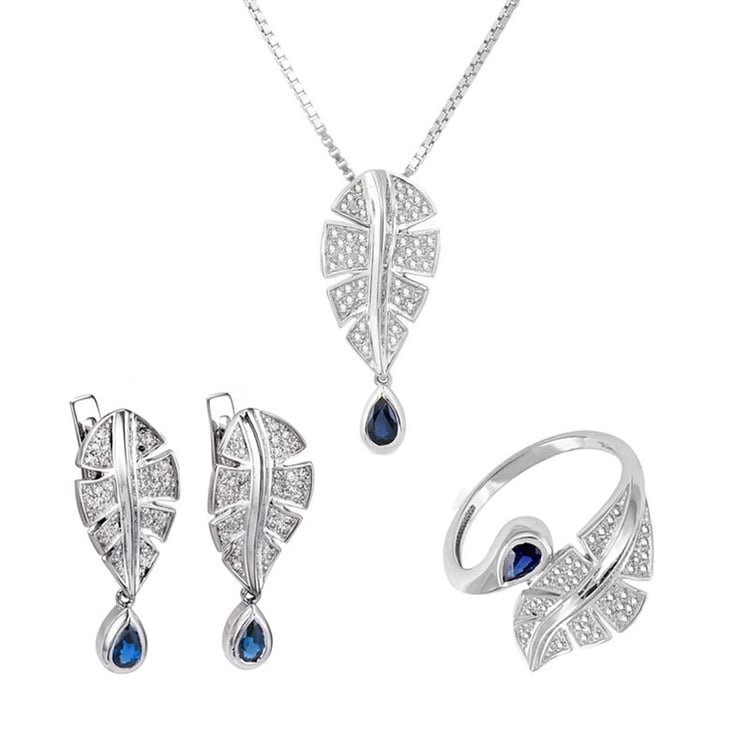 Strieborná kolekcia so zafírmi a zirkónmi