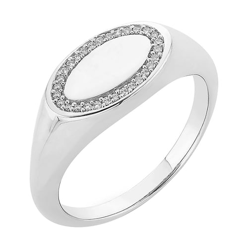 Zlatý oválný pečatný prsteň s diamantmi Pamm