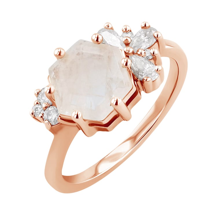 Jedinečný prsteň s mesačným kameňom a moissanitmi Carlie 124109