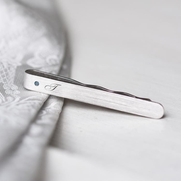 Strieborná kravatová spona s diamantom a gravírom vlastnej volby 47754