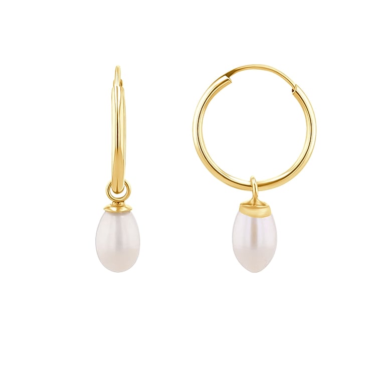 Zlaté visiace náušnice s bielymi perlami Cathy