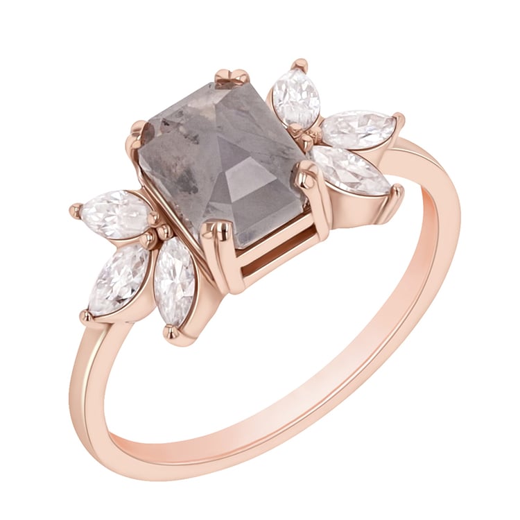 Prsteň se salt and pepper diamantom a marquise moissanitmi 90810