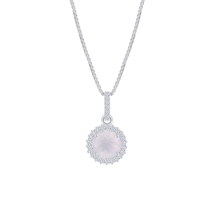 Strieborný halo náhrdelník s ružovym quartzom Rosh