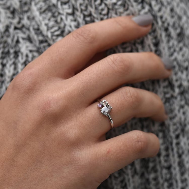 Zlatý prsteň s diamantom, morganitom a zafírom 49094