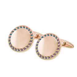 Zlaté okrúhle manžetové gombíky s modrými diamantmi Tanzy