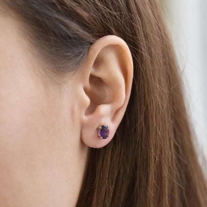 Zlaté náušnice s oválnymi ametystmi Jalia