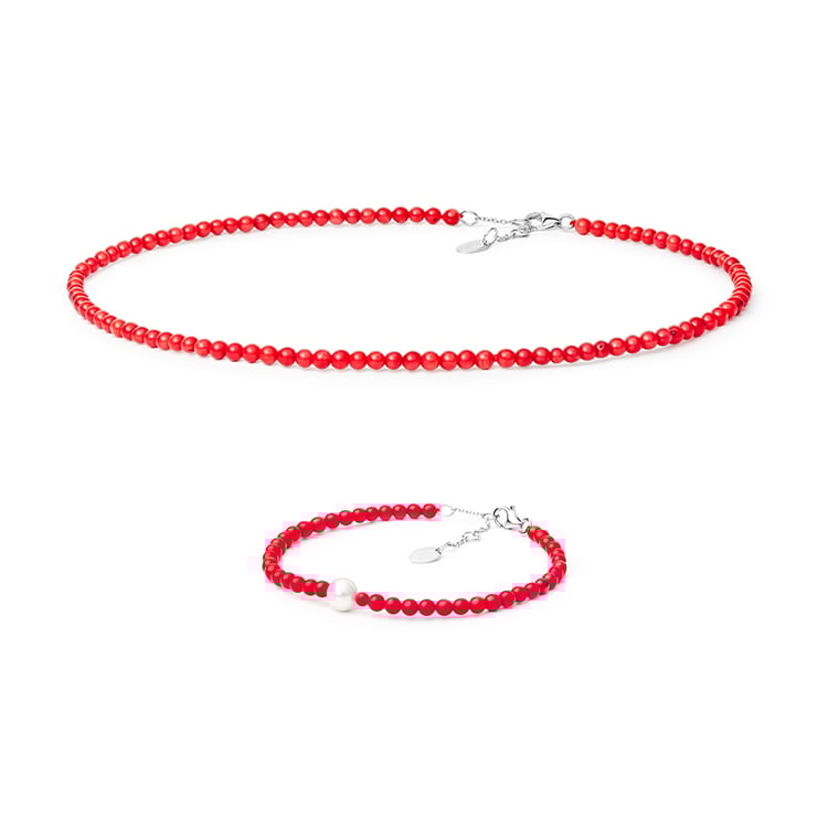 Koralová strieborná kolekcia šperkov s perlou Carroll