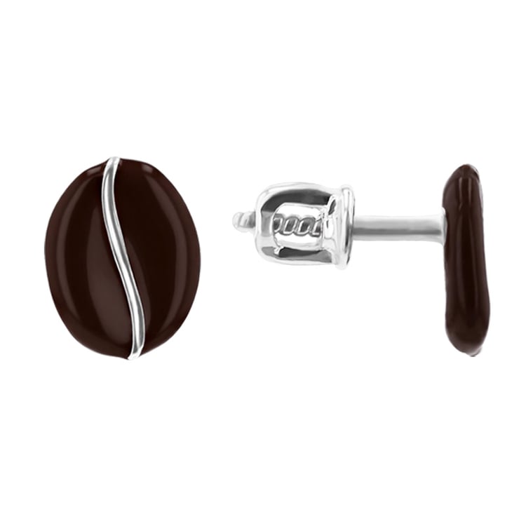 Strieborné náušnice kávové zrná s enamelom Beans 94460