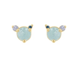 Náušnice s akvamarínom, mesačným kameňom a modrým diamantom Baal