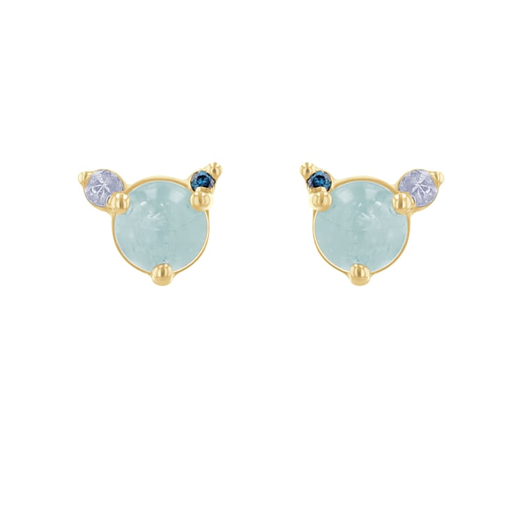 Náušnice s akvamarínom, mesačným kameňom a modrým diamantom Baal