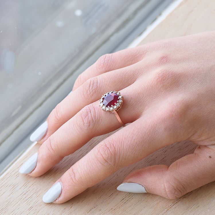 Halo prsteň s rubínom 60987