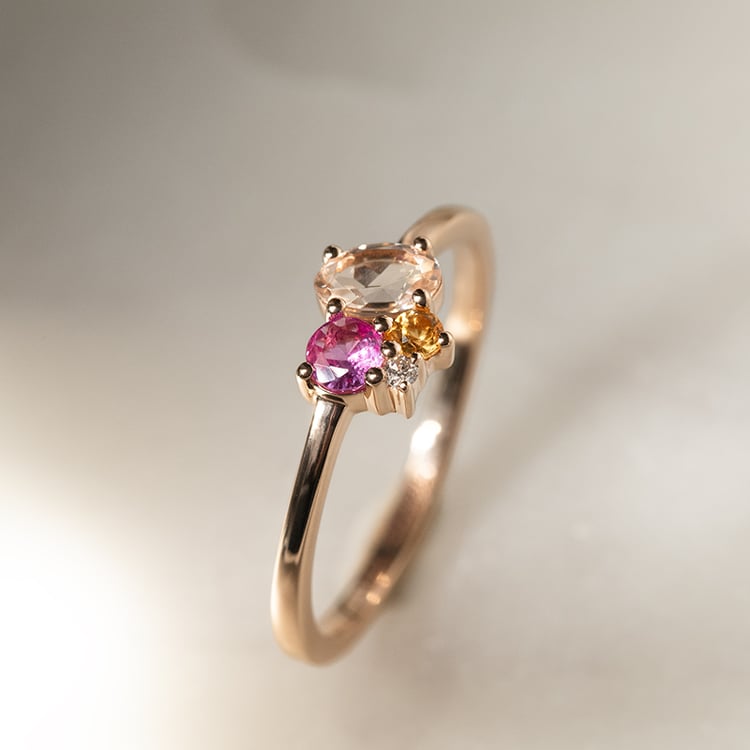 Cluster prsteň s morganitom, zafírom, citrínom a diamantom Merche 135764