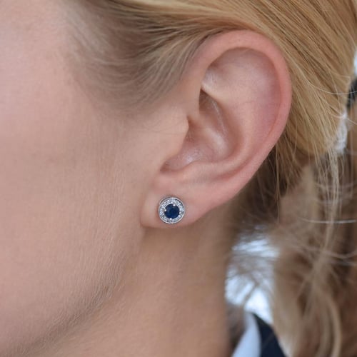 Diamantové halo náušnice s modrými zafírmi Ember