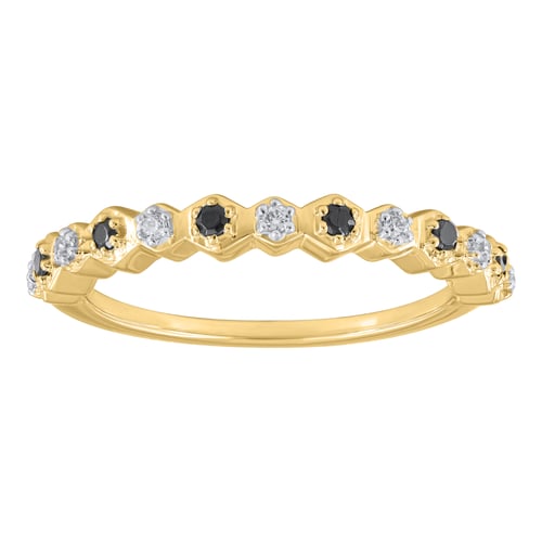 Half-eternity prsteň zo zlata s čiernymi a bielymi lab-grown diamantmi Tariq