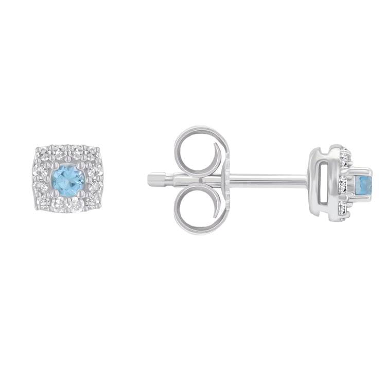 Strieborné akvamarínové náušnice s lab-grown diamantmi Noelle 104102